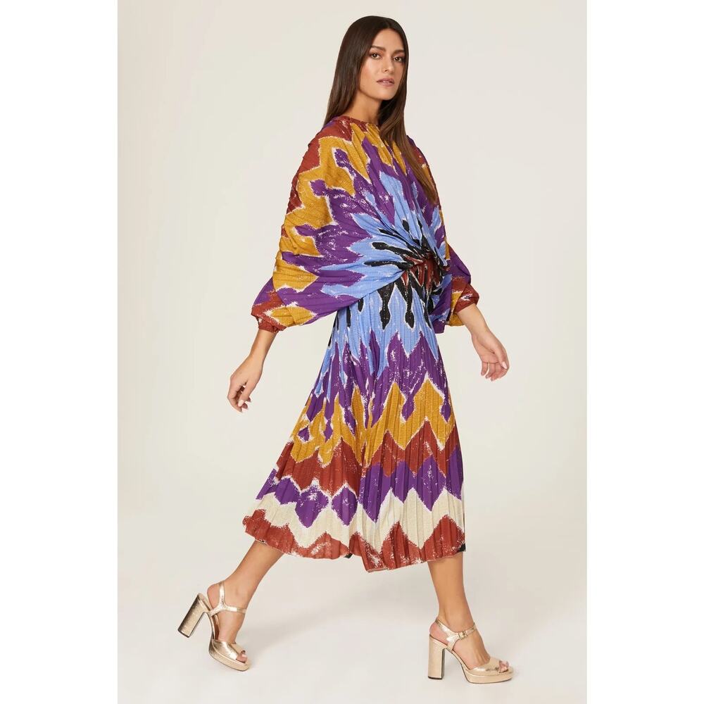 Stella Jean Pleated Tie‎ Dye Blouson Midi Dress Size 44 or US Size 8 - Picture 2 of 11